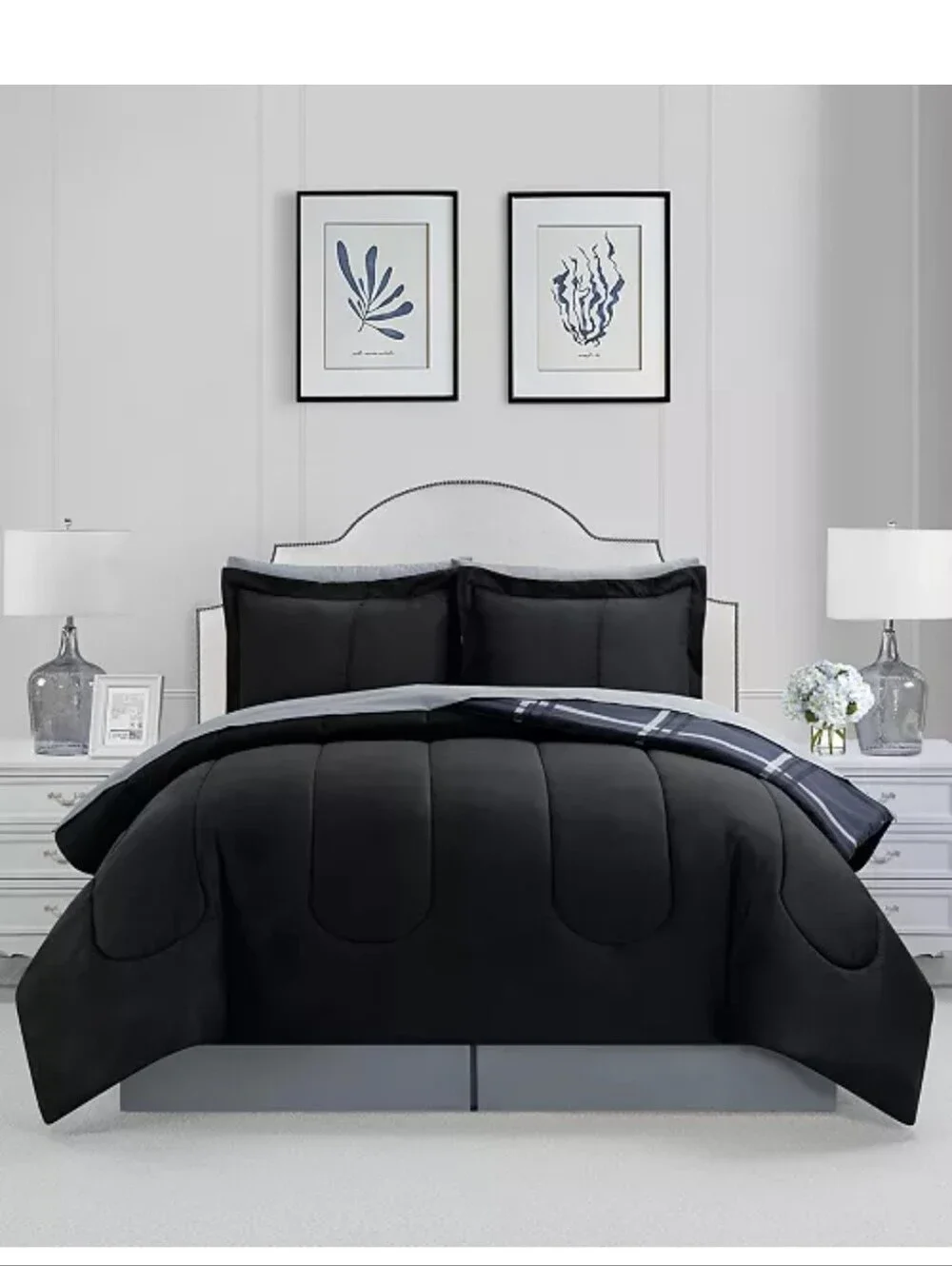 New Classic Navy Plaid Reversible 8pc Comforter Set - 1474-4240